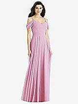Rear View Thumbnail - Powder Pink Off-the-Shoulder Open Cowl-Back Maxi Dress