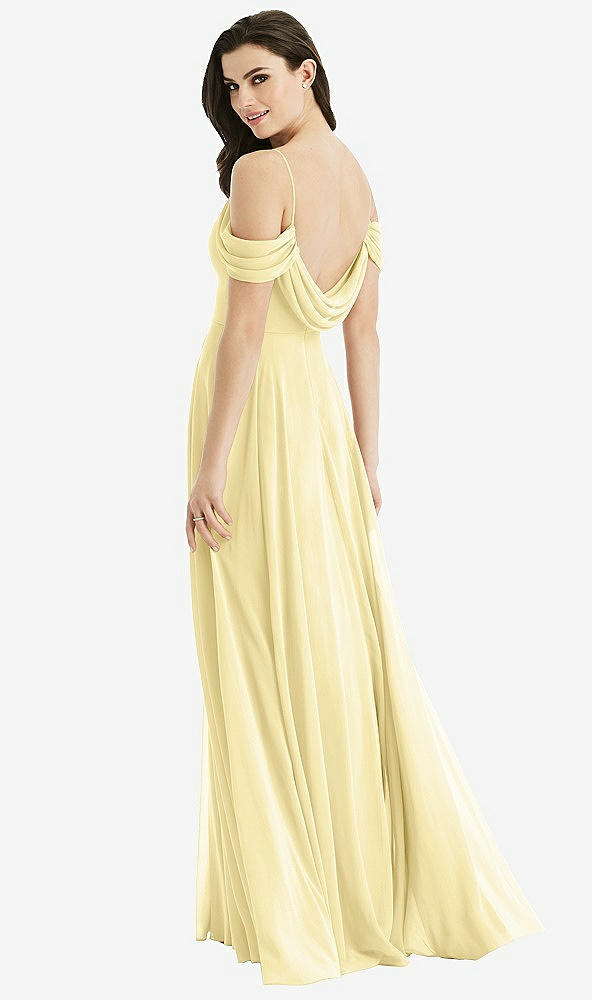 Front View - Pale Yellow Off-the-Shoulder Open Cowl-Back Maxi Dress
