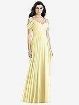 Rear View Thumbnail - Pale Yellow Off-the-Shoulder Open Cowl-Back Maxi Dress
