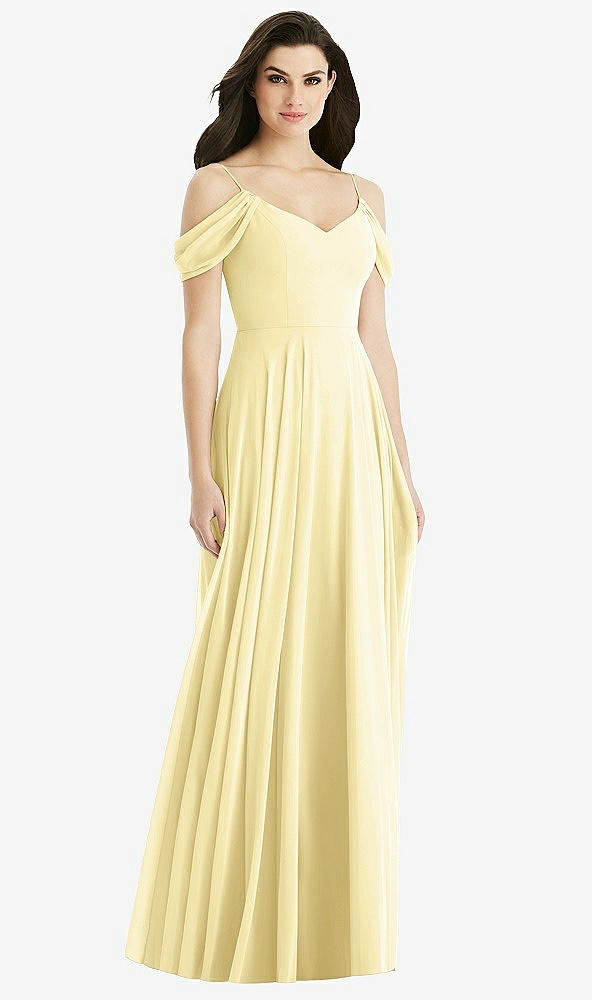 Back View - Pale Yellow Off-the-Shoulder Open Cowl-Back Maxi Dress