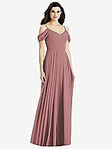 Rear View Thumbnail - Rosewood Off-the-Shoulder Open Cowl-Back Maxi Dress