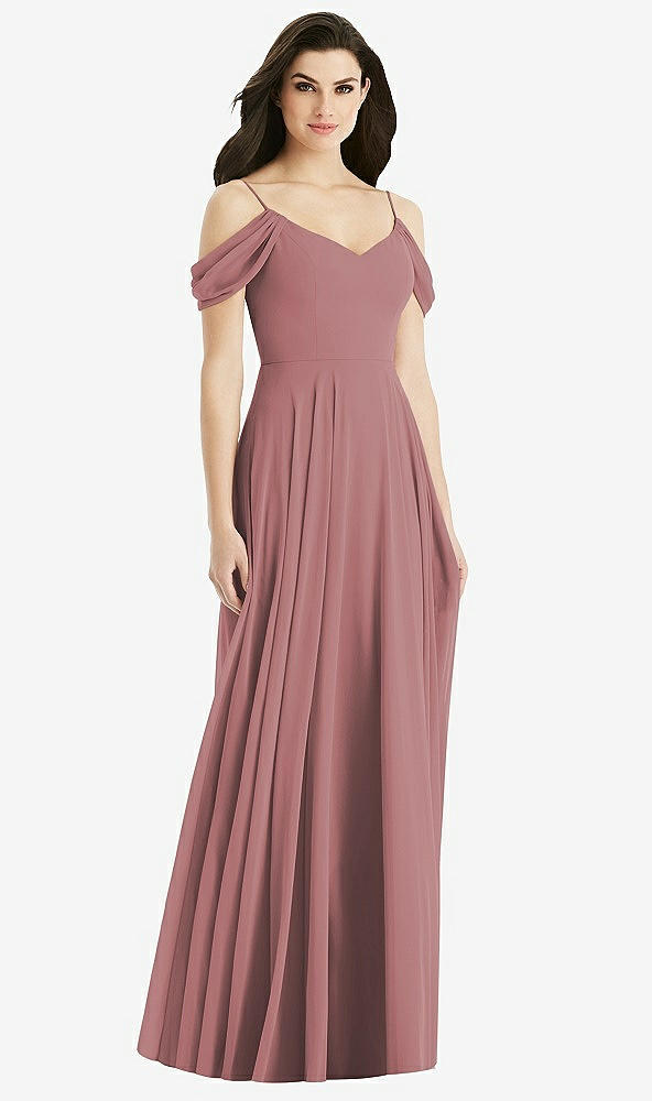 Back View - Rosewood Off-the-Shoulder Open Cowl-Back Maxi Dress