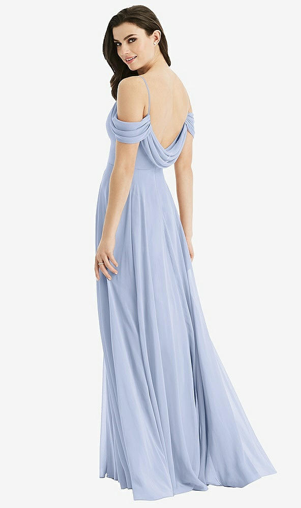 Front View - Sky Blue Off-the-Shoulder Open Cowl-Back Maxi Dress