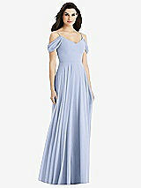 Rear View Thumbnail - Sky Blue Off-the-Shoulder Open Cowl-Back Maxi Dress