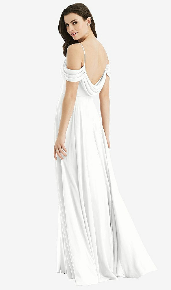 Front View - White Off-the-Shoulder Open Cowl-Back Maxi Dress