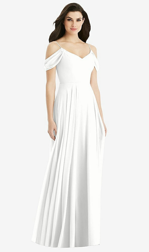 Back View - White Off-the-Shoulder Open Cowl-Back Maxi Dress