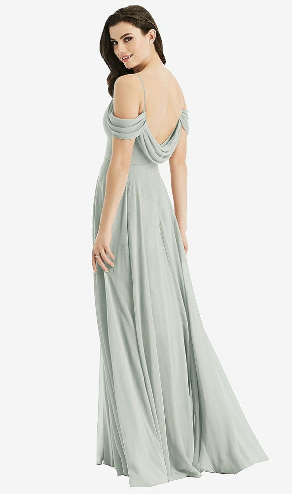 Front View - Willow Green Off-the-Shoulder Open Cowl-Back Maxi Dress