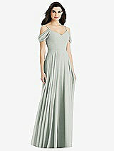 Rear View Thumbnail - Willow Green Off-the-Shoulder Open Cowl-Back Maxi Dress