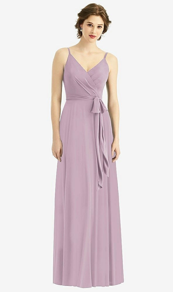 Front View - Suede Rose Draped Wrap Chiffon Maxi Dress with Sash