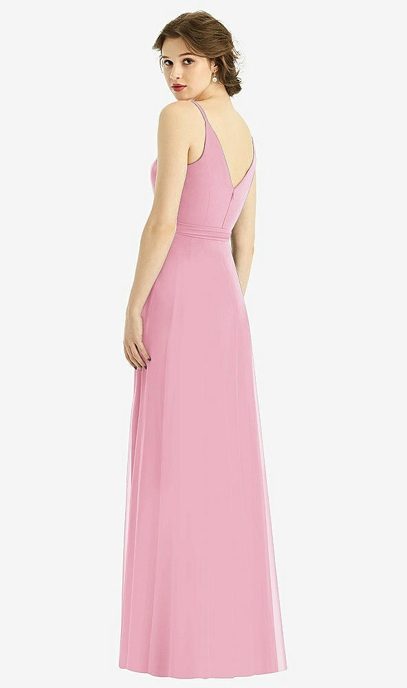 Back View - Peony Pink Draped Wrap Chiffon Maxi Dress with Sash