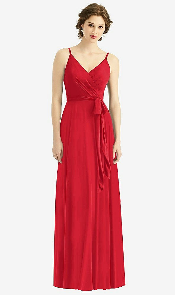 Front View - Parisian Red Draped Wrap Chiffon Maxi Dress with Sash