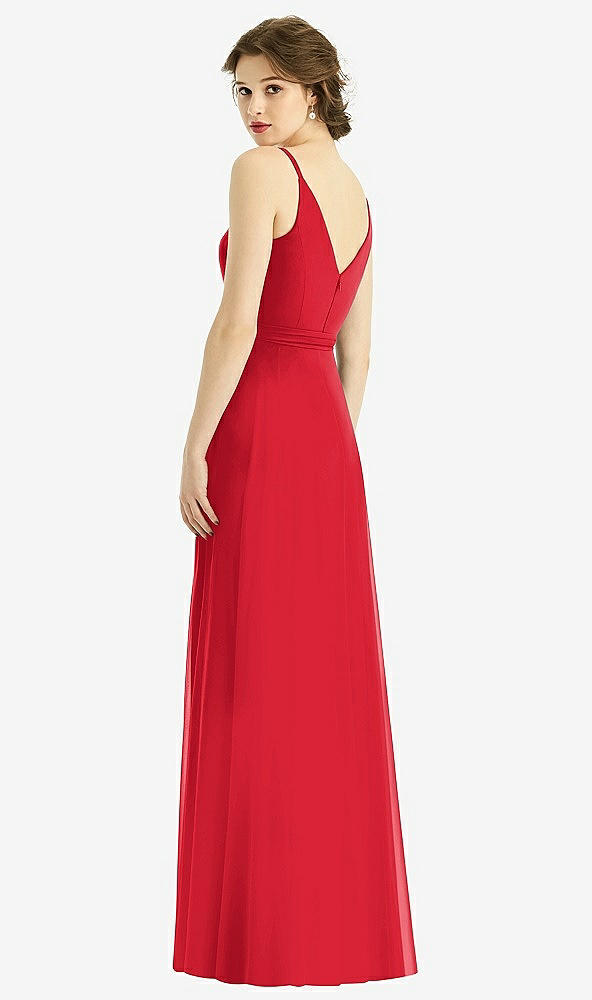 Back View - Parisian Red Draped Wrap Chiffon Maxi Dress with Sash