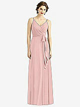 Front View Thumbnail - Rose - PANTONE Rose Quartz Draped Wrap Chiffon Maxi Dress with Sash