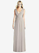 Front View Thumbnail - Taupe Sleeveless Deep V-Neck Open-Back Dress