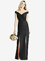 Front View Thumbnail - Black Off-the-Shoulder Pleated Bodice Dress with Front Slits