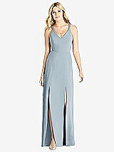 Front View Thumbnail - Mist Dual Spaghetti Strap Crepe Dress with Front Slits