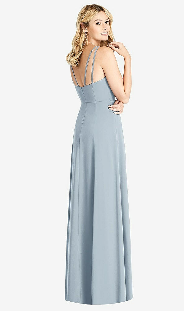 Back View - Mist Dual Spaghetti Strap Crepe Dress with Front Slits