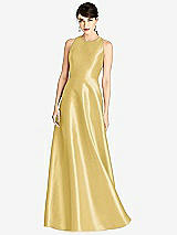 Front View Thumbnail - Maize Sleeveless Open-Back Satin A-Line Dress