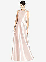 Front View Thumbnail - Blush Sleeveless Open-Back Satin A-Line Dress