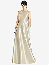 Front View Thumbnail - Champagne Sleeveless Open-Back Satin A-Line Dress