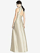 Rear View Thumbnail - Champagne Sleeveless Open-Back Satin A-Line Dress