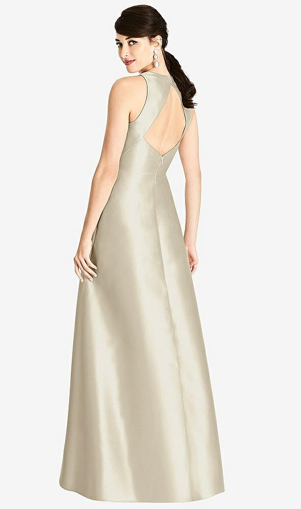Back View - Champagne Sleeveless Open-Back Satin A-Line Dress