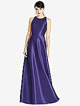 Front View Thumbnail - Grape Sleeveless Open-Back Satin A-Line Dress