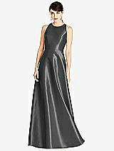 Front View Thumbnail - Pewter Sleeveless Open-Back Satin A-Line Dress