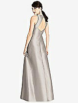 Rear View Thumbnail - Taupe Sleeveless Open-Back Satin A-Line Dress