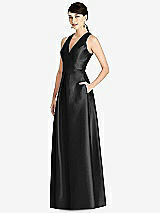 Front View Thumbnail - Black Sleeveless Open-Back Pleated Skirt Dress with Pockets