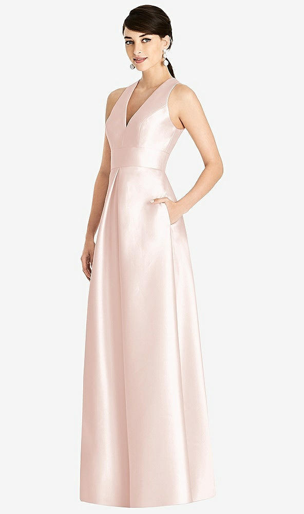 Front View - Blush Sleeveless Open-Back Pleated Skirt Dress with Pockets