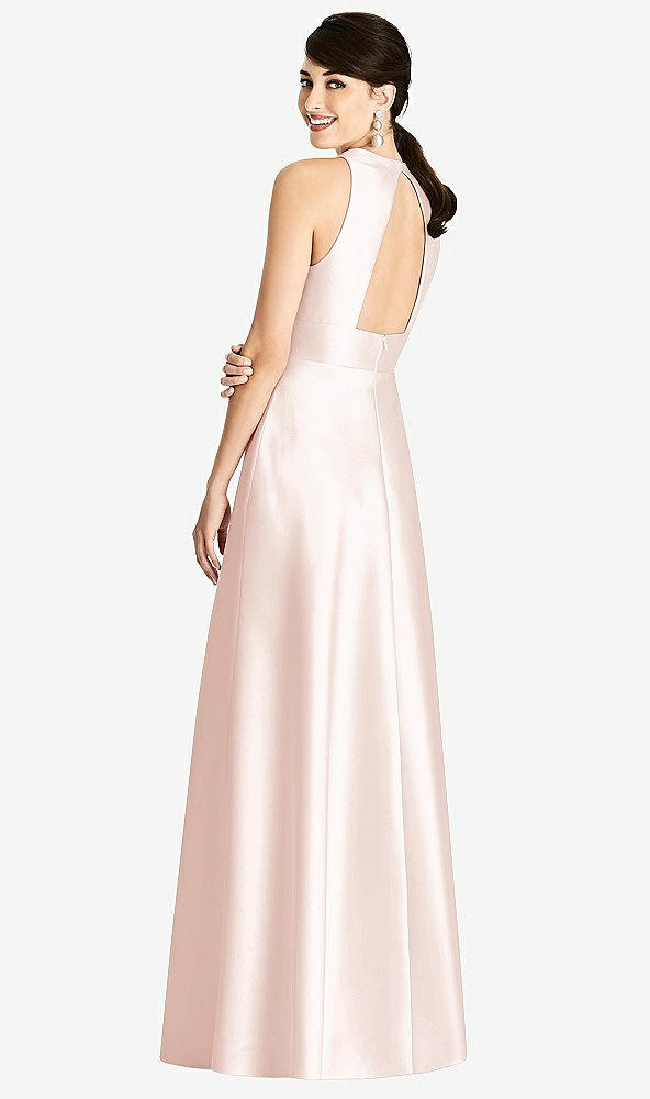 Back View - Blush Sleeveless Open-Back Pleated Skirt Dress with Pockets