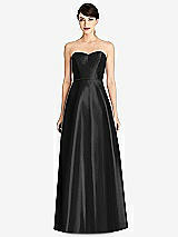 Front View Thumbnail - Black & Black Strapless A-Line Satin Dress with Pockets