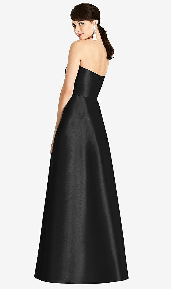 Back View - Black & Black Strapless A-Line Satin Dress with Pockets