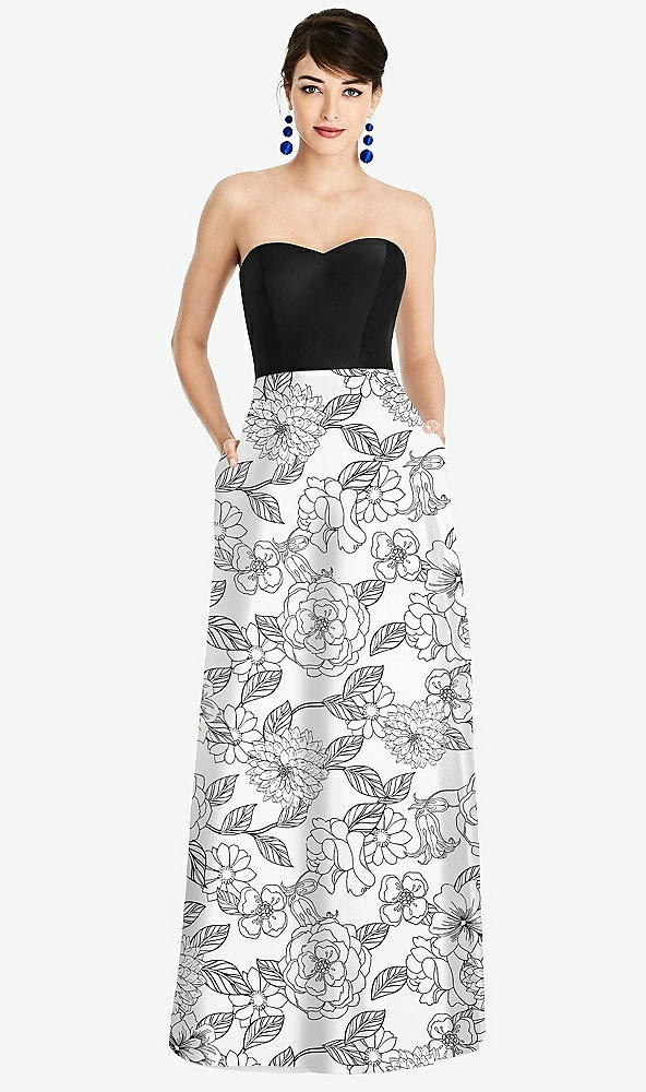 Front View - Botanica Strapless Floral Skirt A-Line Dress with Pockets