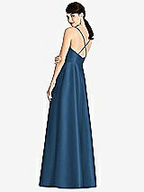 Rear View Thumbnail - Dusk Blue V-Neck Full Skirt Satin Maxi Dress