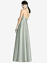 Rear View Thumbnail - Willow Green V-Neck Full Skirt Satin Maxi Dress