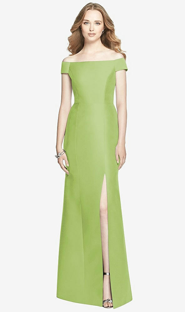 Front View - Mojito Off-the-Shoulder Criss Cross Back Satin Dress