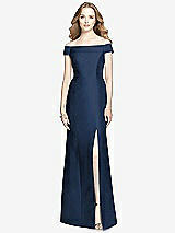 Front View Thumbnail - Midnight Navy Off-the-Shoulder Criss Cross Back Satin Dress