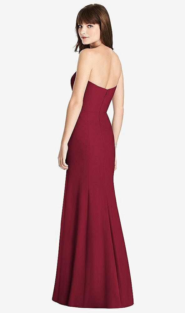 Back View - Burgundy Strapless Crepe Trumpet Gown with Front Slit