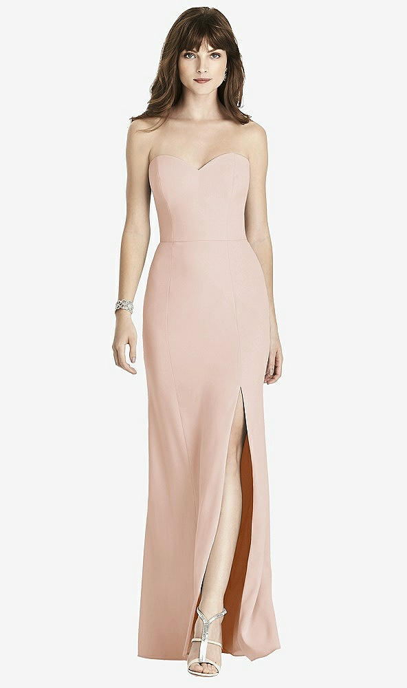 Front View - Cameo Strapless Crepe Trumpet Gown with Front Slit