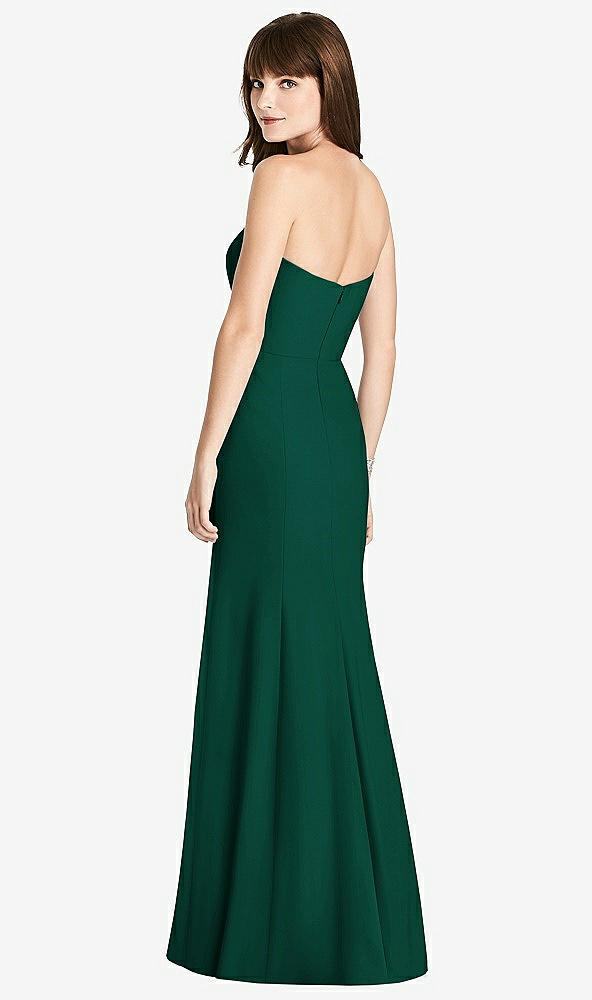 Back View - Hunter Green Strapless Crepe Trumpet Gown with Front Slit