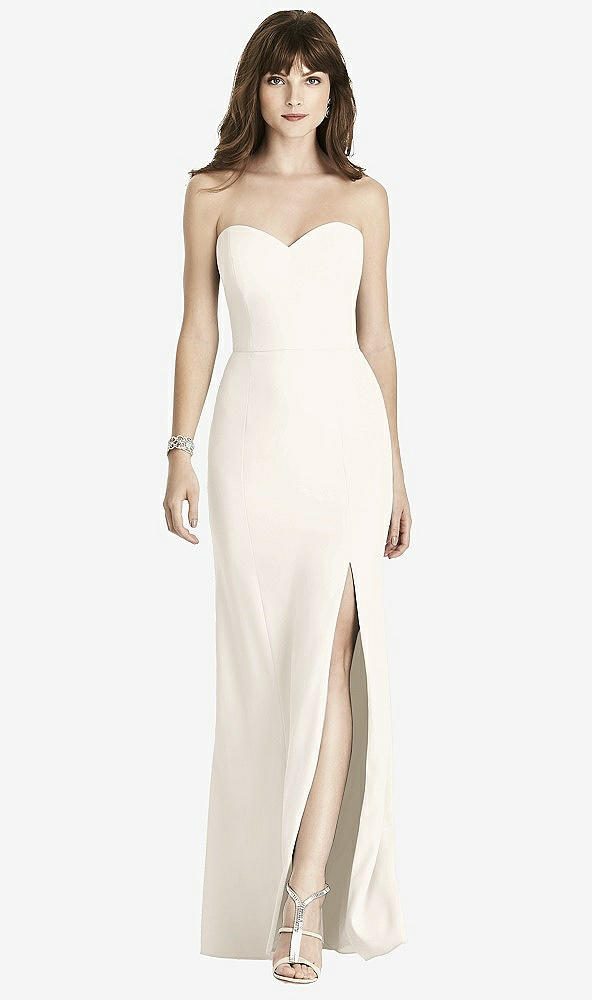 Front View - Ivory Strapless Crepe Trumpet Gown with Front Slit