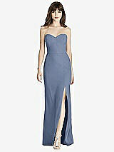 Front View Thumbnail - Larkspur Blue Strapless Crepe Trumpet Gown with Front Slit
