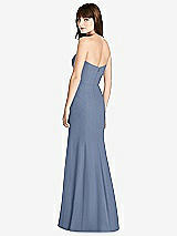 Rear View Thumbnail - Larkspur Blue Strapless Crepe Trumpet Gown with Front Slit