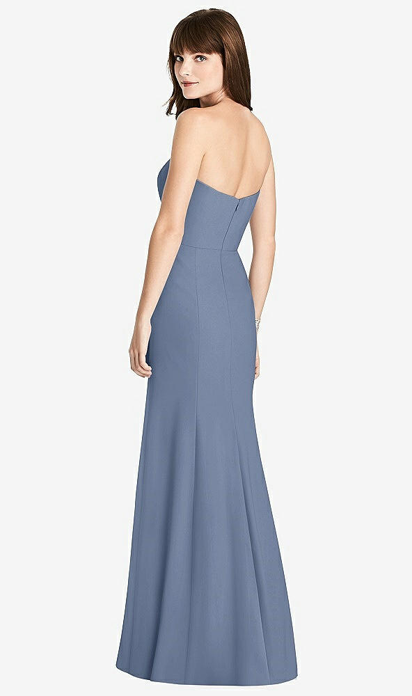 Back View - Larkspur Blue Strapless Crepe Trumpet Gown with Front Slit