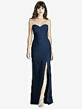 Front View Thumbnail - Midnight Navy Strapless Crepe Trumpet Gown with Front Slit