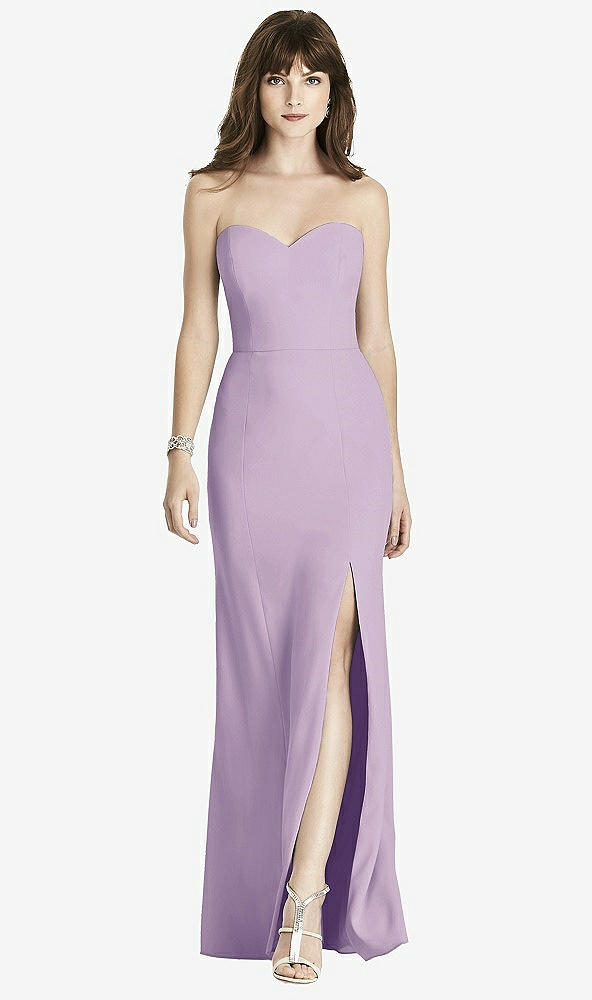 Front View - Pale Purple Strapless Crepe Trumpet Gown with Front Slit