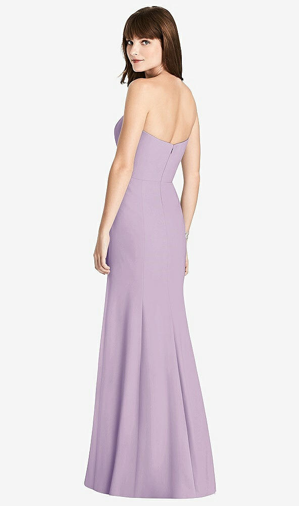 Back View - Pale Purple Strapless Crepe Trumpet Gown with Front Slit