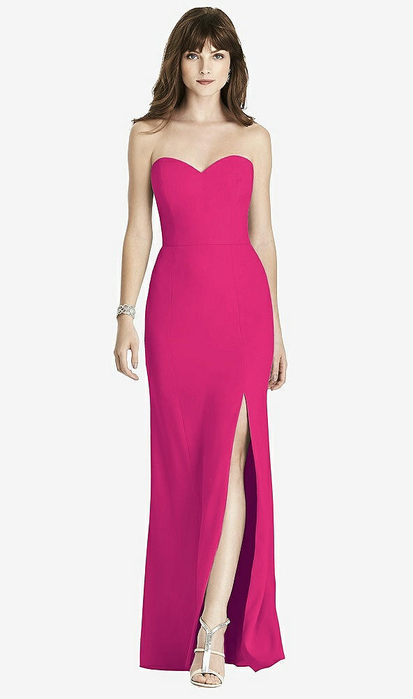 Front View - Think Pink Strapless Crepe Trumpet Gown with Front Slit